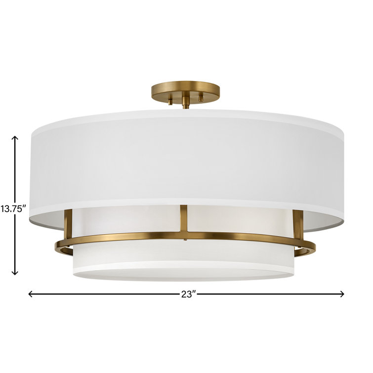 Lacquered Brass 23" Transitional Drum Semi-Flush Mount with Faux Parchment Shade