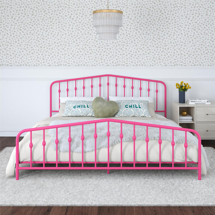 Hot Pink King Metal Platform Bed with Headboard and Slats