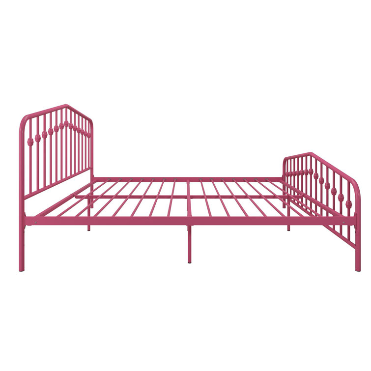 Hot Pink King Metal Platform Bed with Headboard and Slats