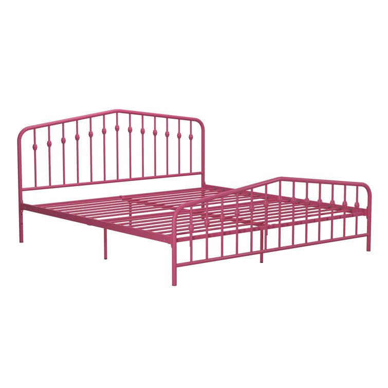 Hot Pink King Metal Platform Bed with Headboard and Slats