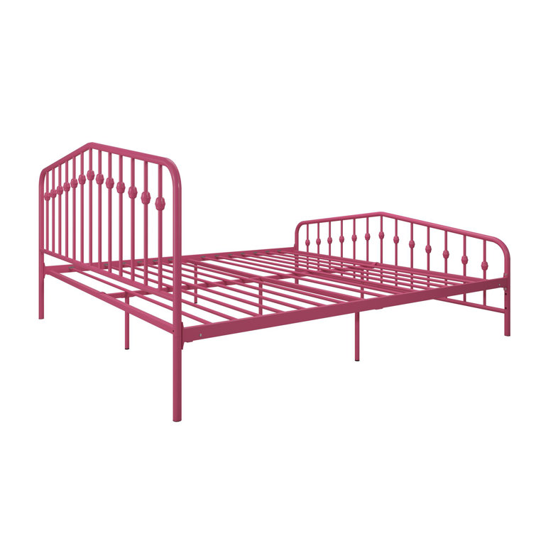 Hot Pink King Metal Platform Bed with Headboard and Slats