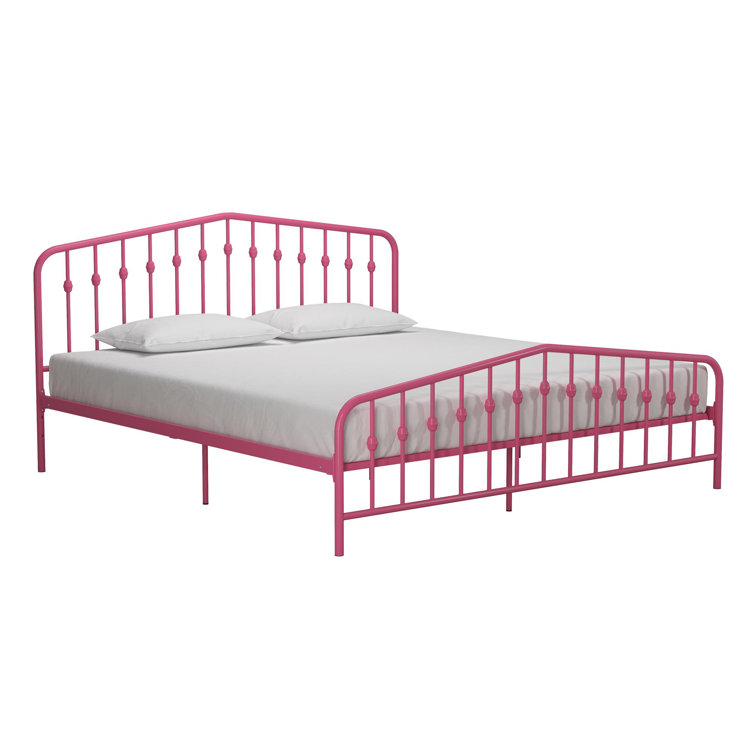 Hot Pink King Metal Platform Bed with Headboard and Slats