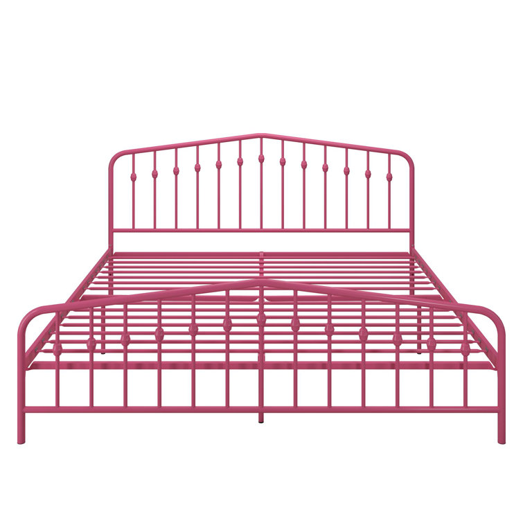 Hot Pink King Metal Platform Bed with Headboard and Slats