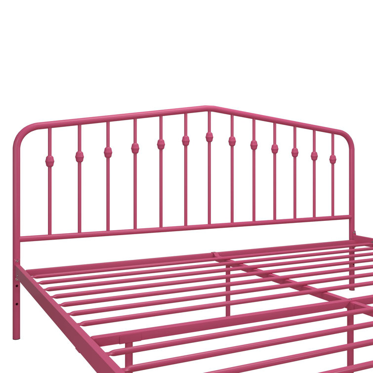 Hot Pink King Metal Platform Bed with Headboard and Slats