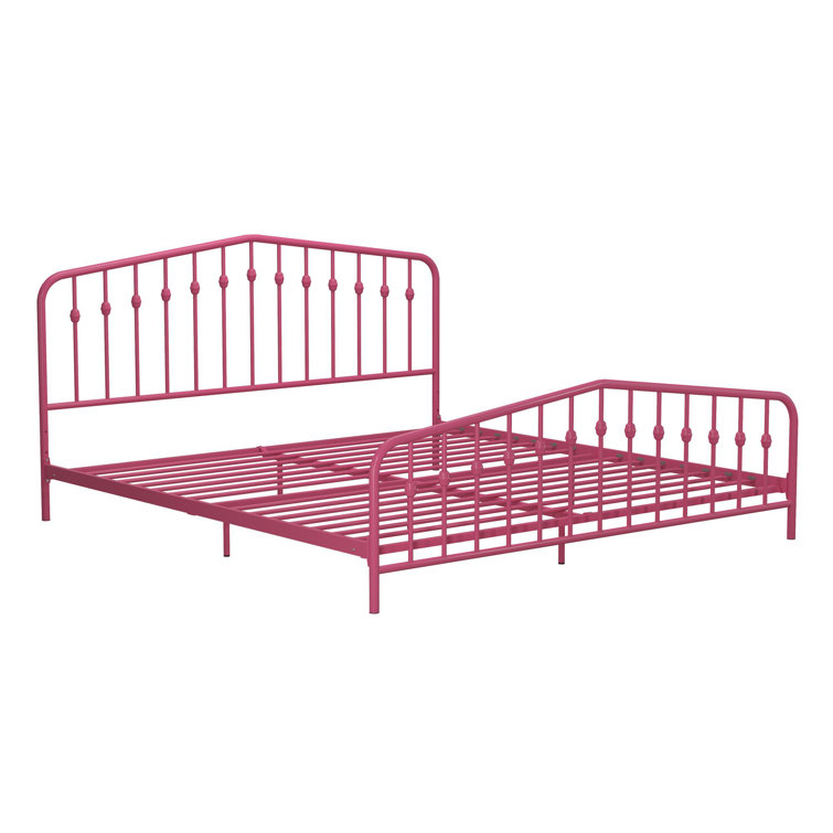 Hot Pink King Metal Platform Bed with Headboard and Slats