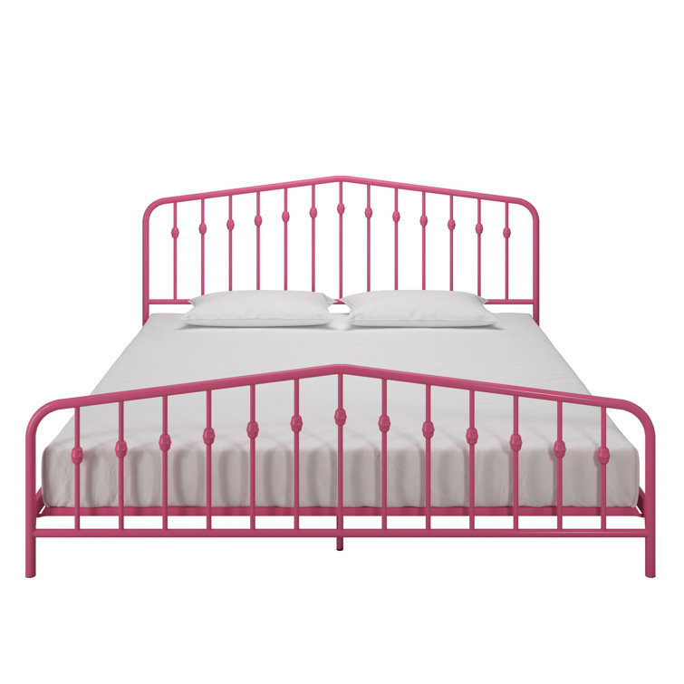 Hot Pink King Metal Platform Bed with Headboard and Slats