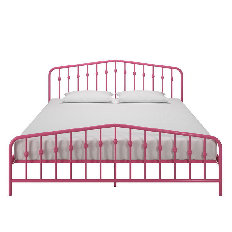 Hot Pink King Metal Platform Bed with Headboard and Slats