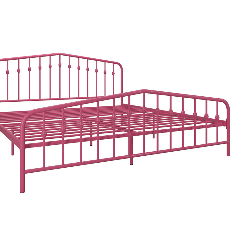 Hot Pink King Metal Platform Bed with Headboard and Slats