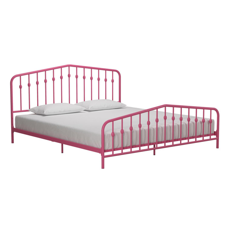 Hot Pink King Metal Platform Bed with Headboard and Slats