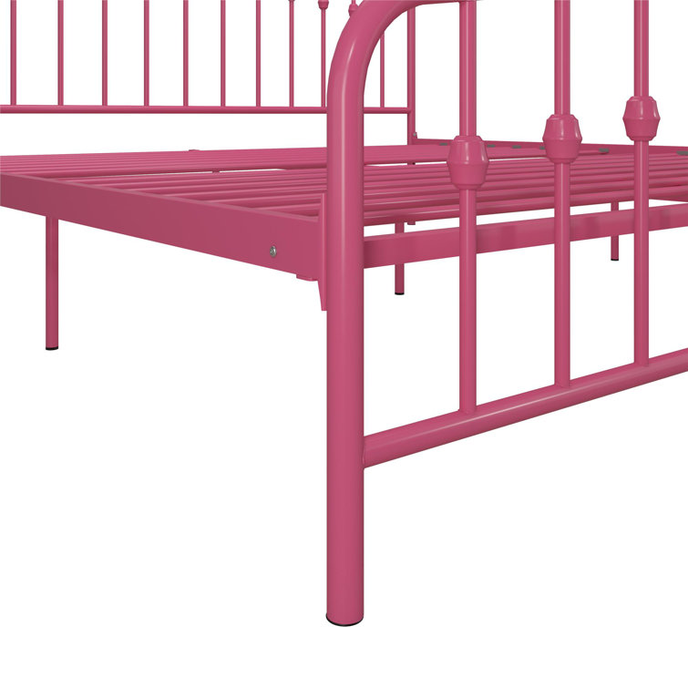 Hot Pink King Metal Platform Bed with Headboard and Slats