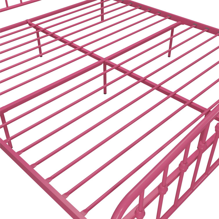 Hot Pink King Metal Platform Bed with Headboard and Slats
