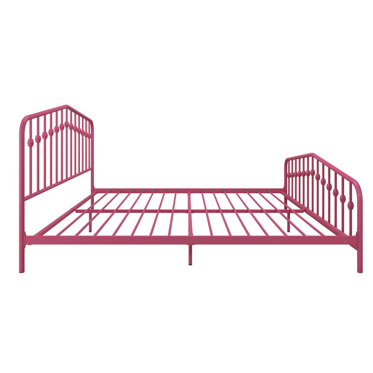 Hot Pink King Metal Platform Bed with Headboard and Slats