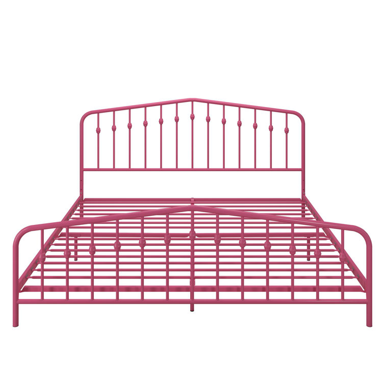 Hot Pink King Metal Platform Bed with Headboard and Slats