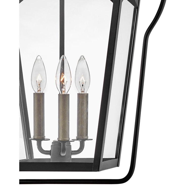 Black and Burnished Bronze 3-Light Outdoor Lantern Pendant
