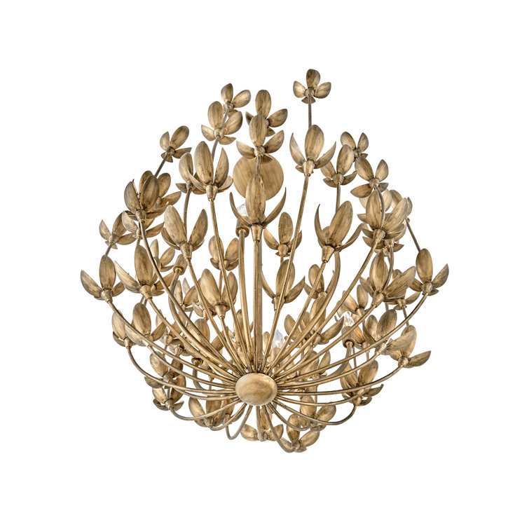 Burnished Gold 6-Light Floral Steel Chandelier