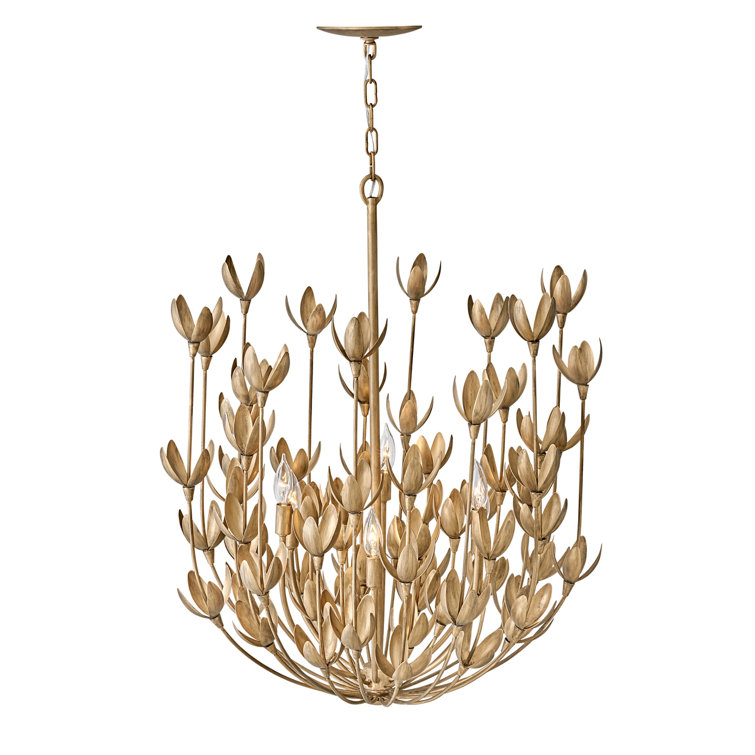 Burnished Gold 6-Light Floral Steel Chandelier