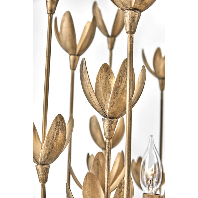 Burnished Gold 6-Light Floral Steel Chandelier
