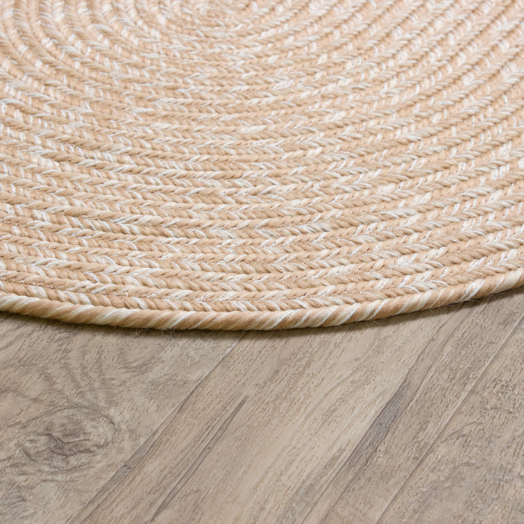 Handmade Beige and Brown Oval Braided Polypropylene Area Rug