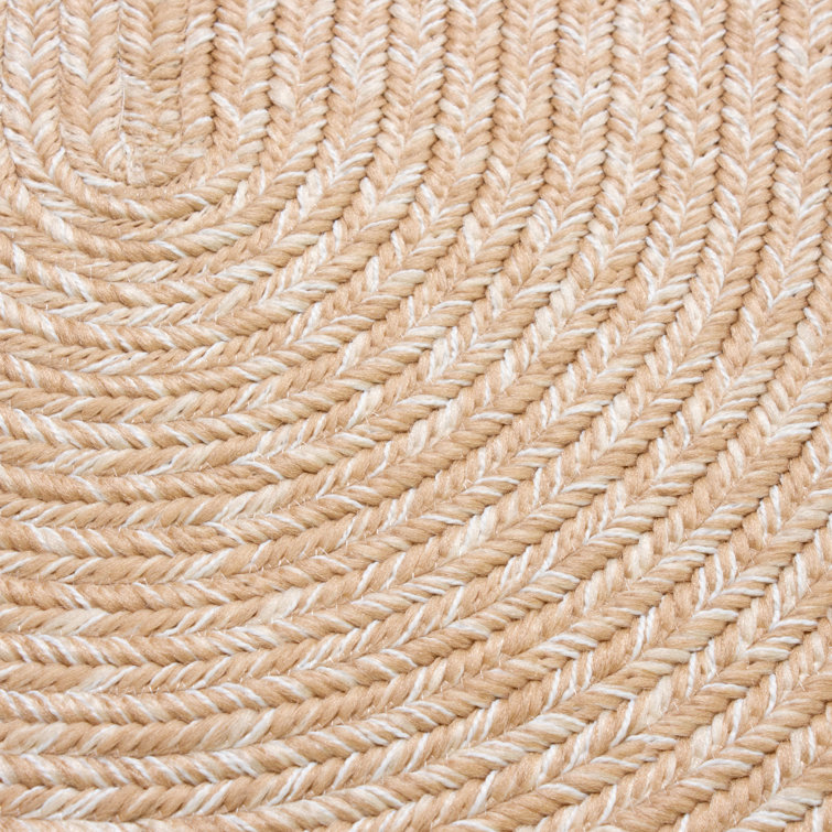 Handmade Beige and Brown Oval Braided Polypropylene Area Rug