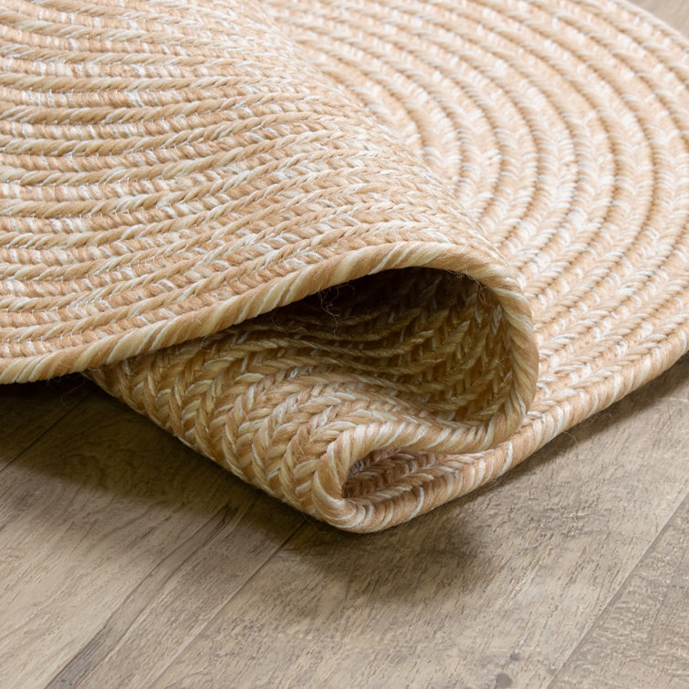 Handmade Beige and Brown Oval Braided Polypropylene Area Rug