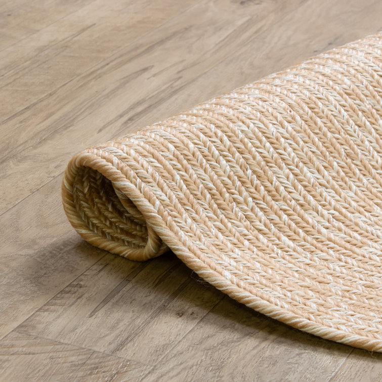 Handmade Beige and Brown Oval Braided Polypropylene Area Rug
