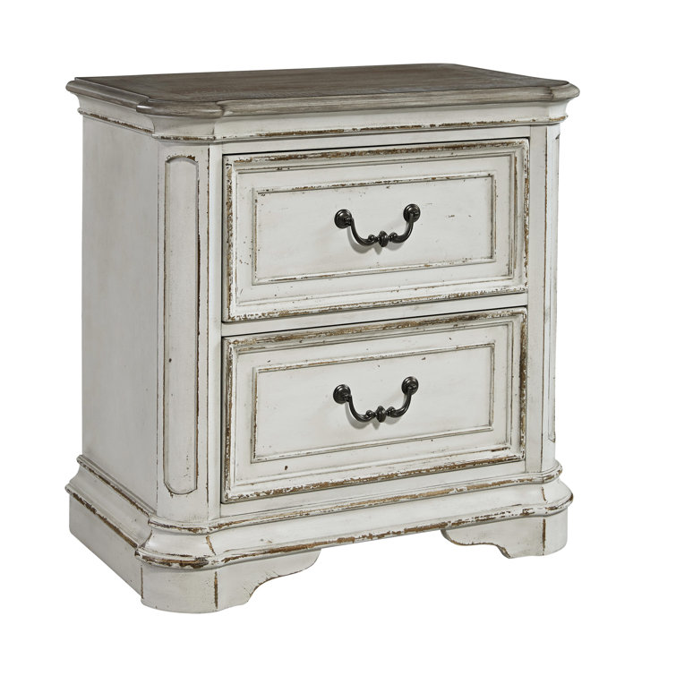 Elegant Whitewashed 2-Drawer Nightstand in Antique White with Bead Molding
