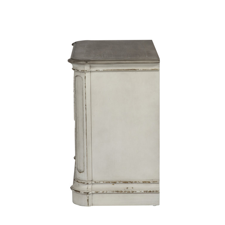 Elegant Whitewashed 2-Drawer Nightstand in Antique White with Bead Molding