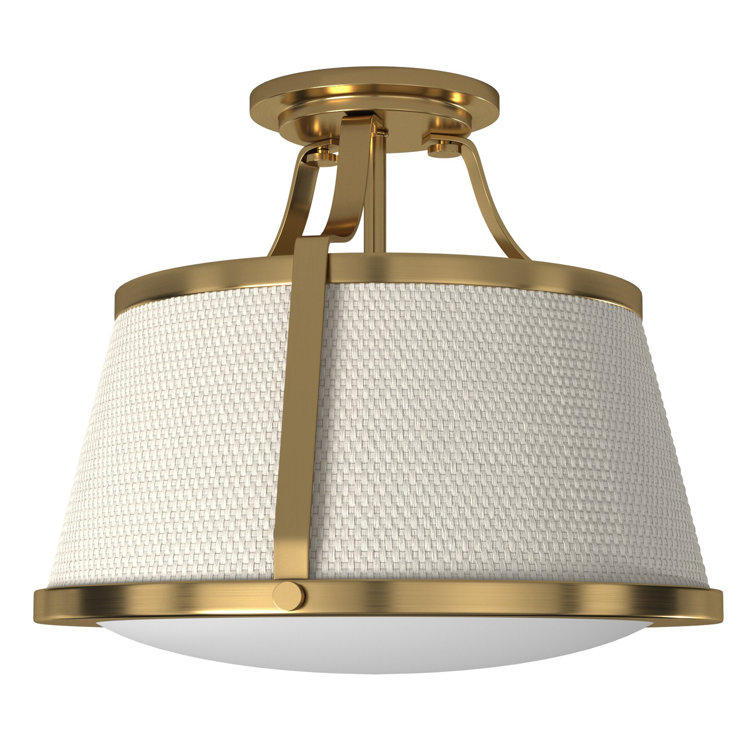 Charlotte Brushed Caramel 3-Light Semi-Flush Mount with Off-White Fabric Shade