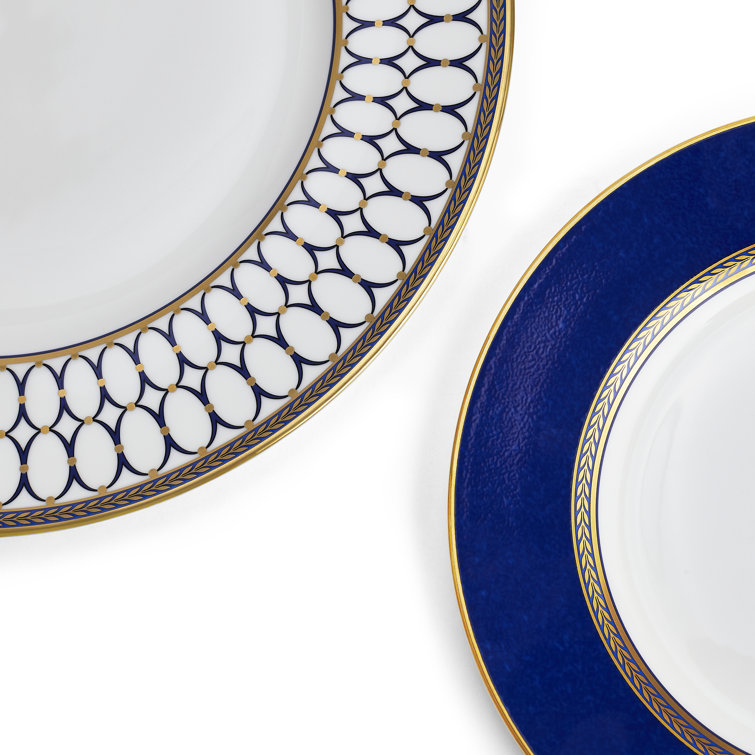 Navy and Gold Geometric Porcelain 5-Piece Place Setting