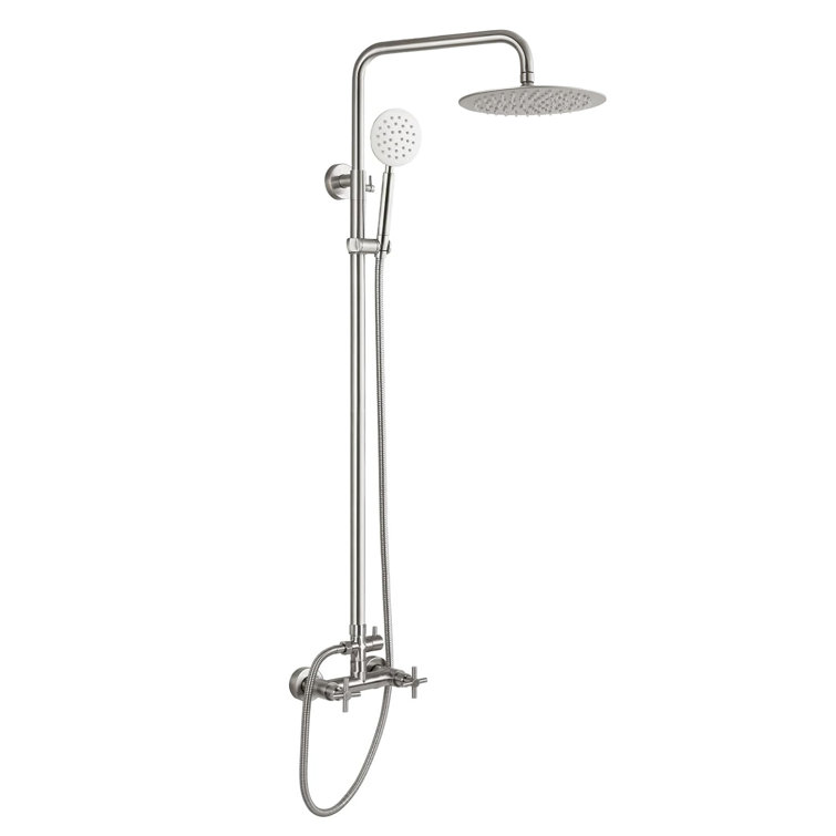 Brushed Stainless Steel Dual Function Outdoor Shower with Handheld Rain Head