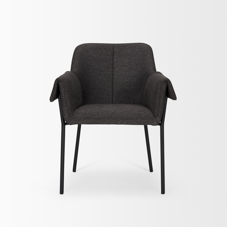Gray Upholstered Metal Frame Arm Chair