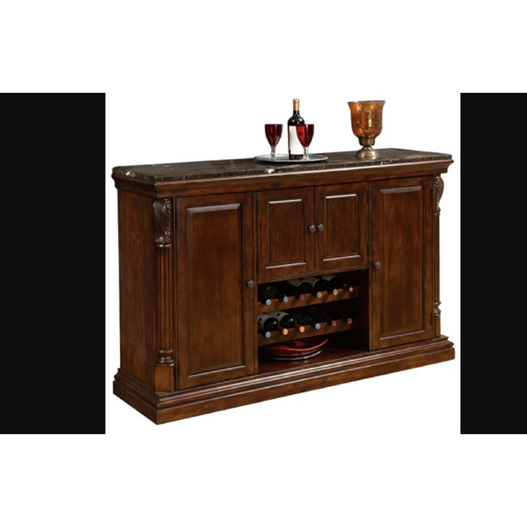 Rustic Cherry Italian Marble Top 64'' Bar Cabinet