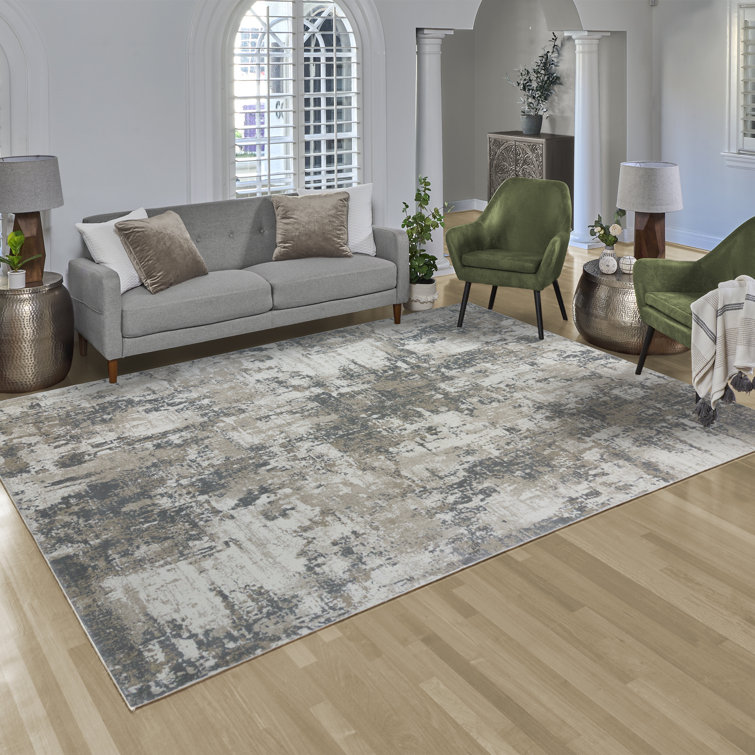Omari Gray and Beige Synthetic 6' x 9' Abstract Area Rug