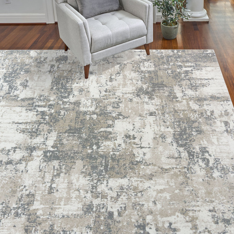 Omari Gray and Beige Synthetic 6' x 9' Abstract Area Rug