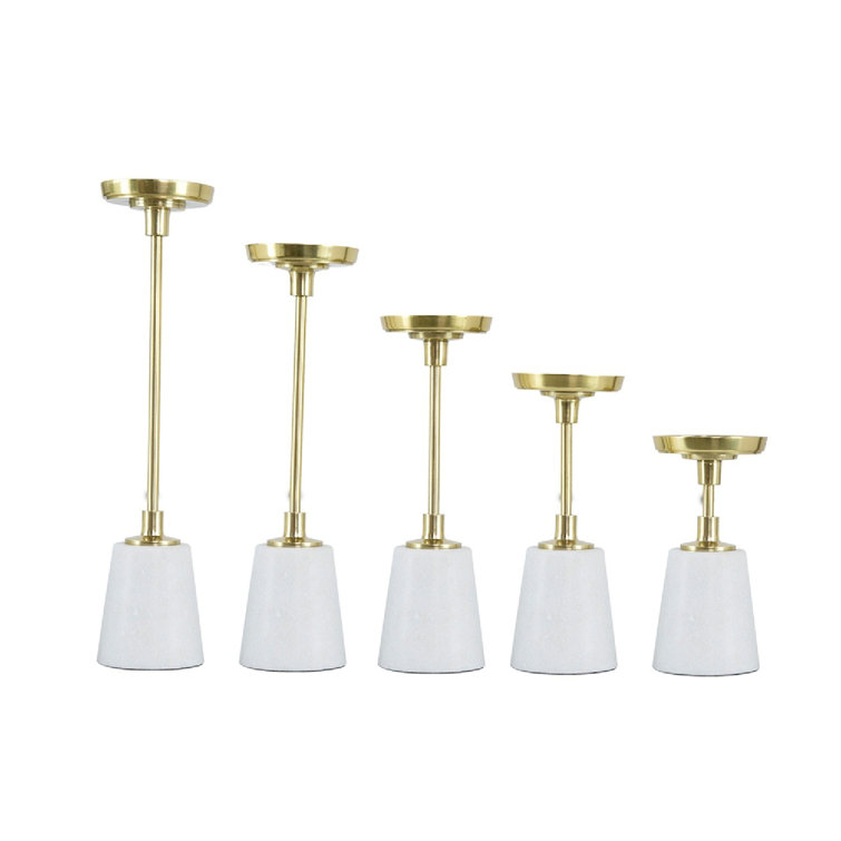 Set of 5 Gold and Marble Taper Candleholders