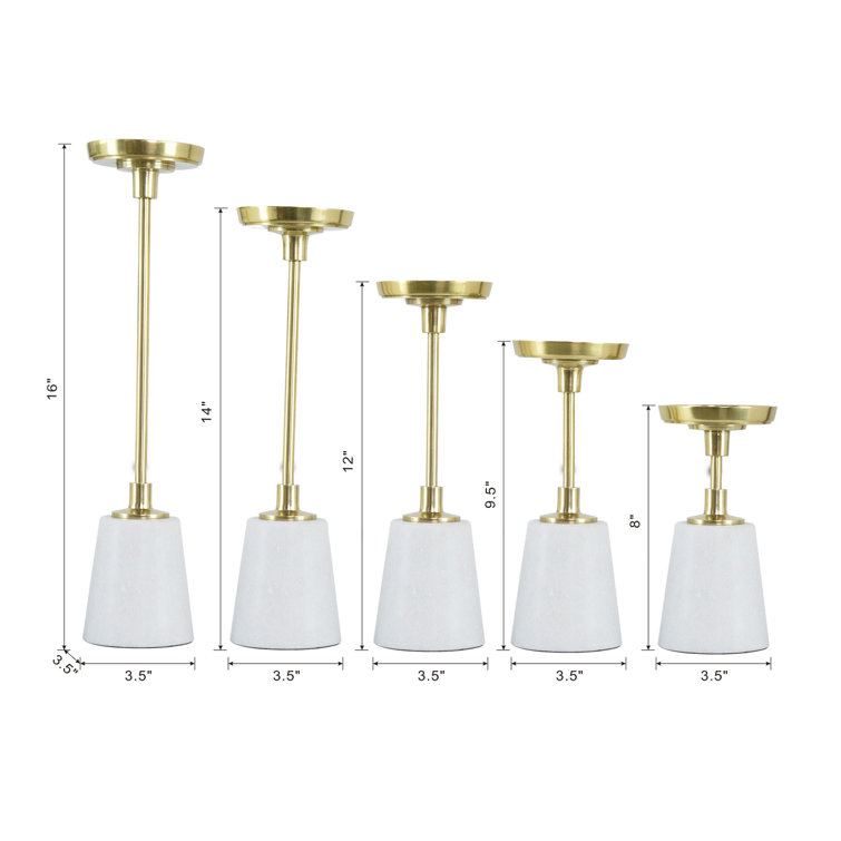 Set of 5 Gold and Marble Taper Candleholders
