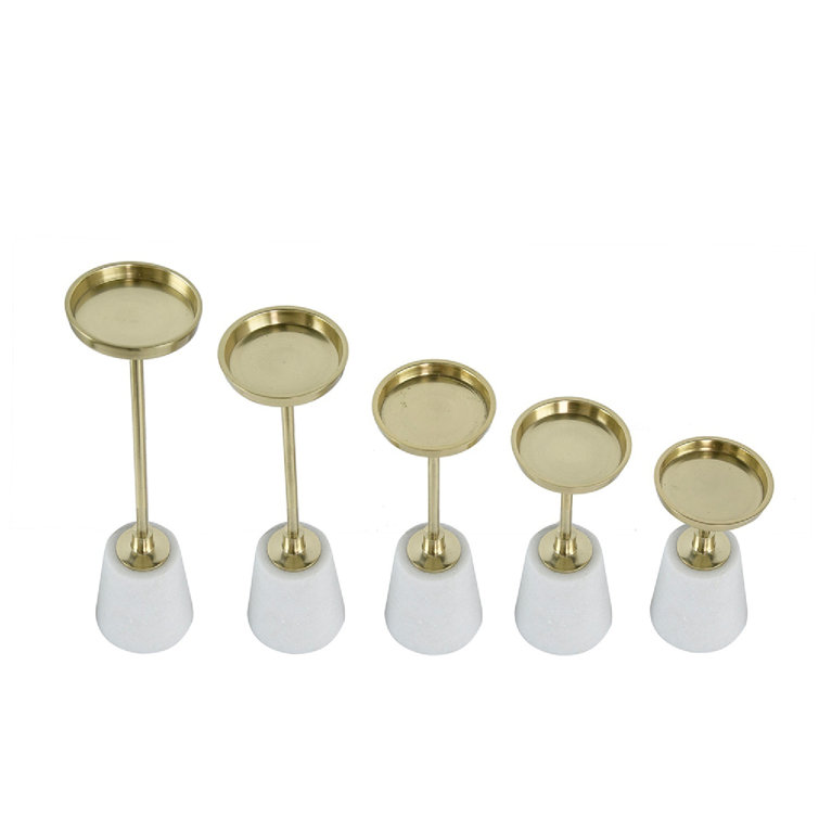 Set of 5 Gold and Marble Taper Candleholders