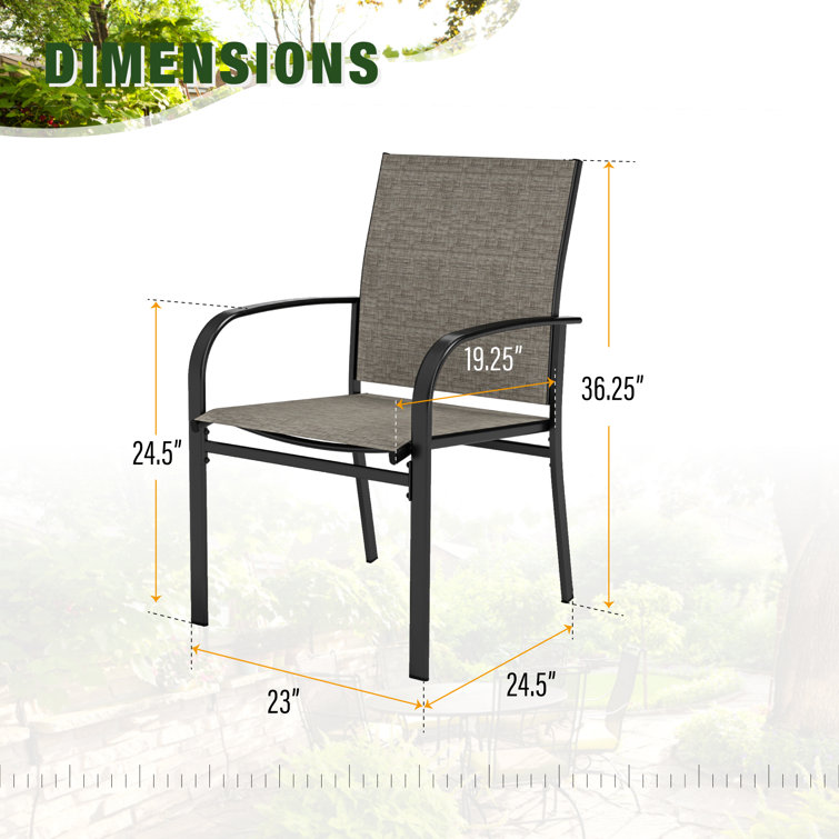 Black Steel Outdoor Dining Armchair with Brown Cushions