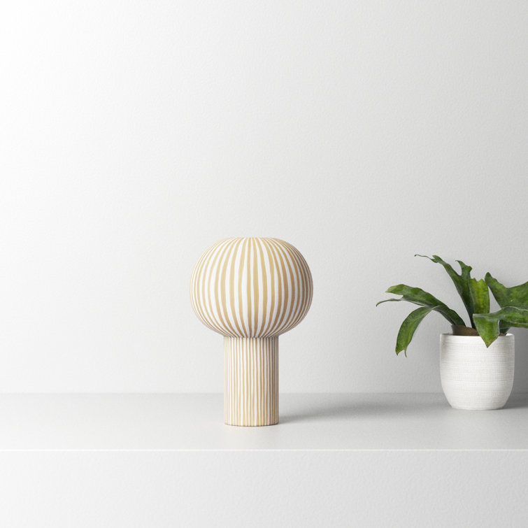 White and Taupe Striped Ceramic Cylinder Table Vase