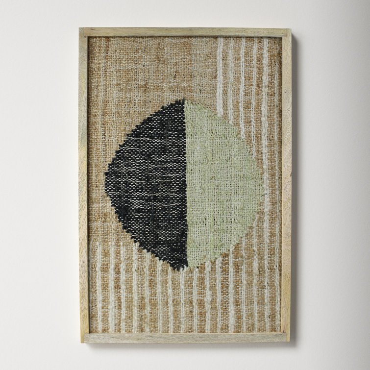 Handmade Abstract Cotton and Hemp Wall Art with Mango Wood Frame