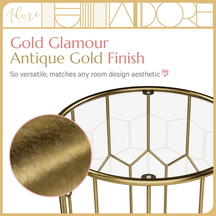 Adore Decor Harper Round 17" Gold Metal & Glass Accent Side Table