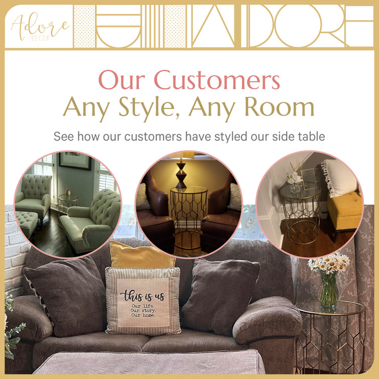 Adore Decor Harper Round 17" Gold Metal & Glass Accent Side Table