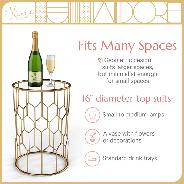 Adore Decor Harper Round 17" Gold Metal & Glass Accent Side Table