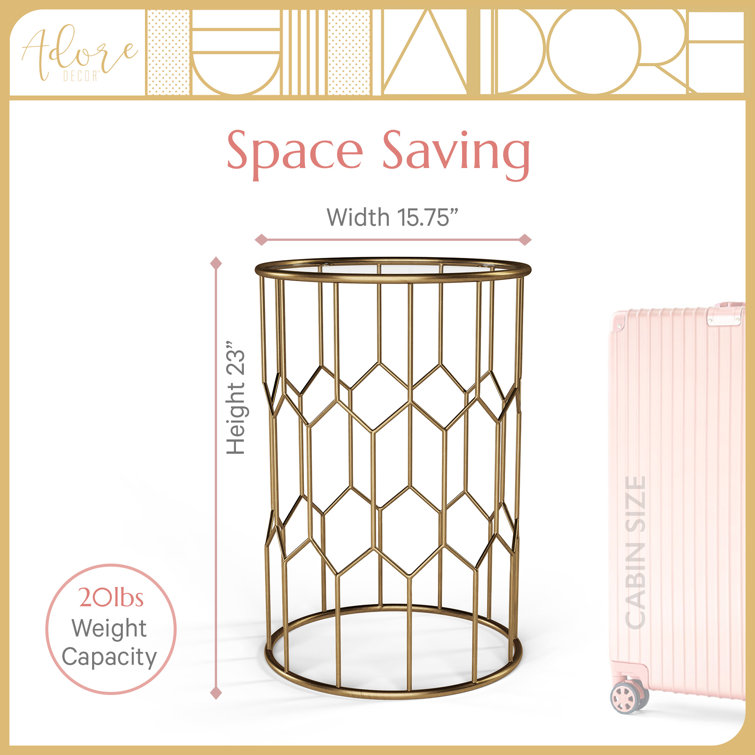 Adore Decor Harper Round 17" Gold Metal & Glass Accent Side Table