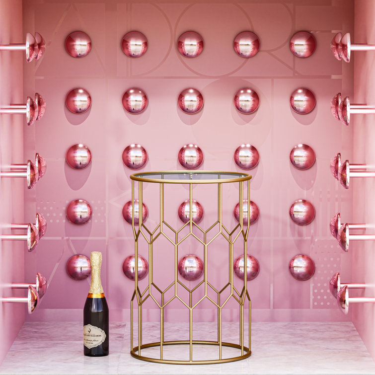 Adore Decor Harper Round 17" Gold Metal & Glass Accent Side Table