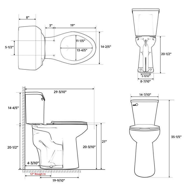 21-Inch High Efficiency White Ceramic Elongated Toilet