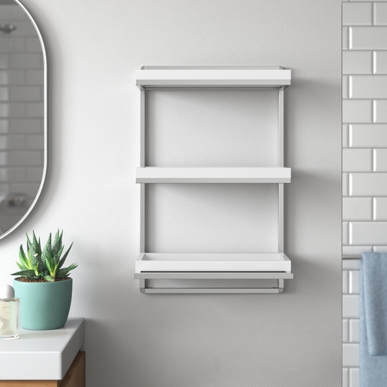 Sleek 34.5" White Floating Wall Shelf with Chrome Towel Bar