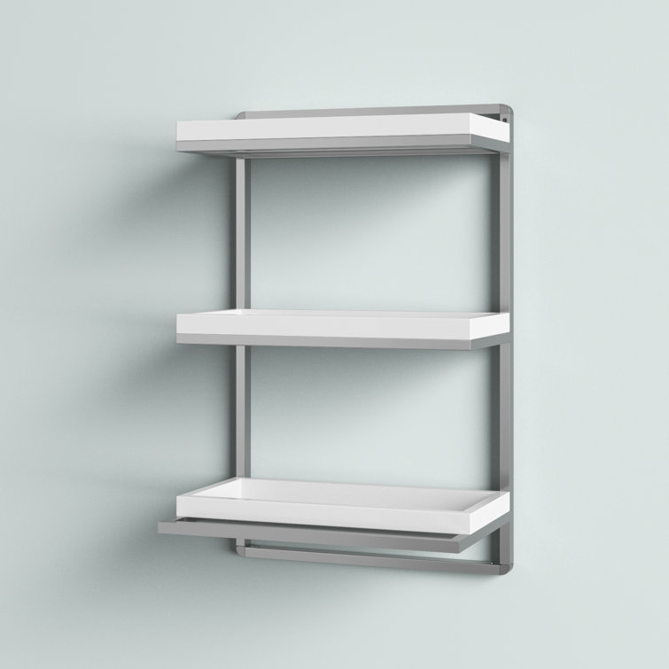 Sleek 34.5" White Floating Wall Shelf with Chrome Towel Bar