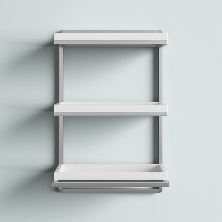 Sleek 34.5" White Floating Wall Shelf with Chrome Towel Bar