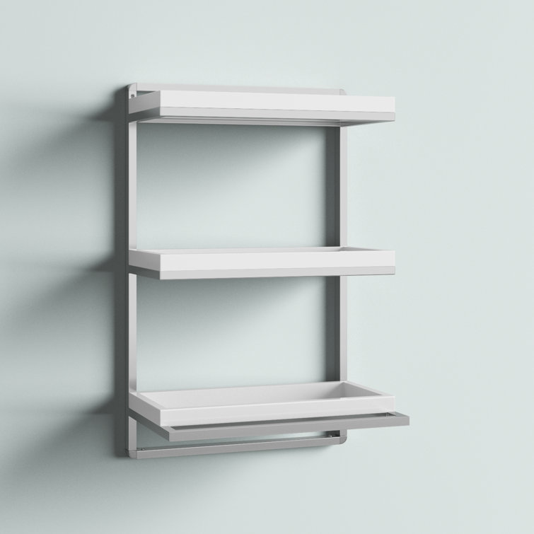 Sleek 34.5" White Floating Wall Shelf with Chrome Towel Bar